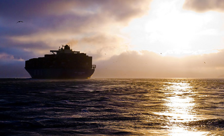 Container ship leaving Liverpool